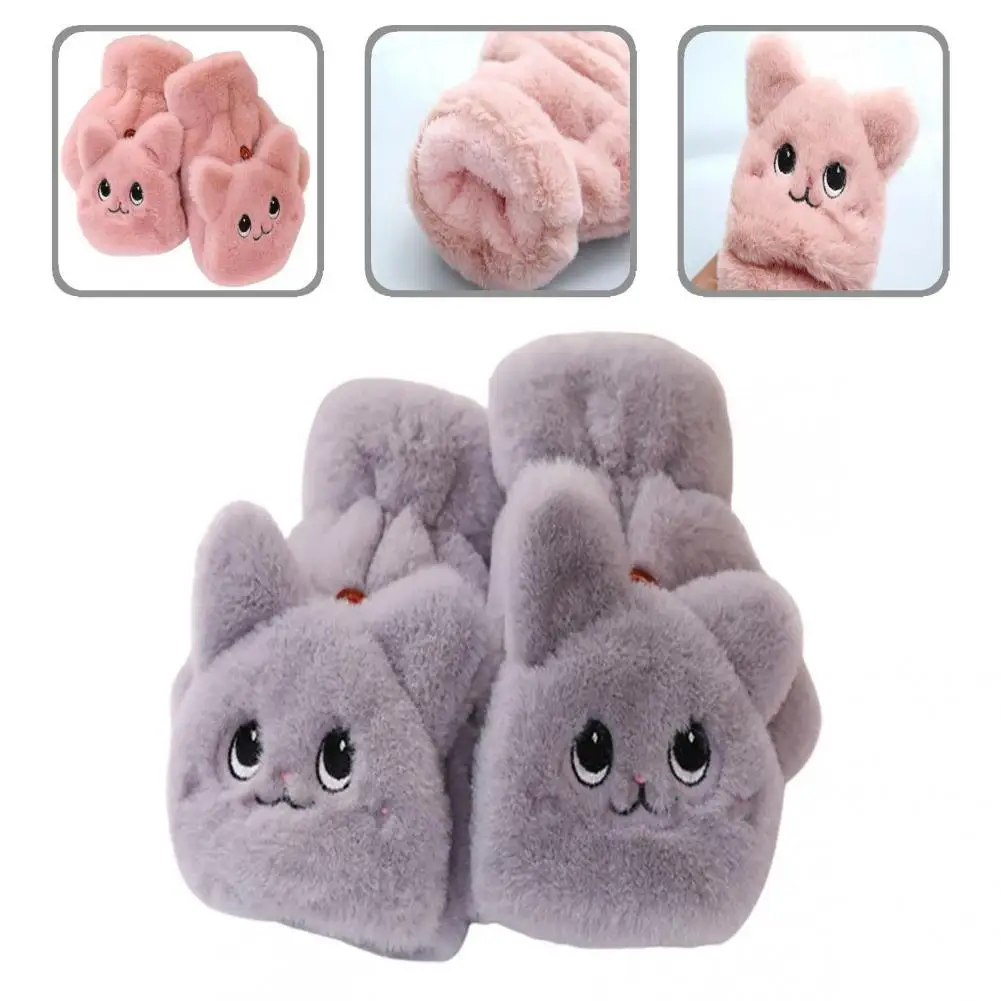 

1 Pair Lady Mittens Fabulous Cute Soft Fuzzy Solid Color Cat Gloves for Student Winter Gloves Women Gloves