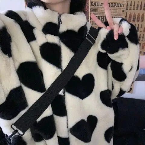 

Cotton Jacket Female Winter Korean Version Of Cotton Jacket Female Wild Loose Lamb Wool Love Student Aesthetic Gothic couple