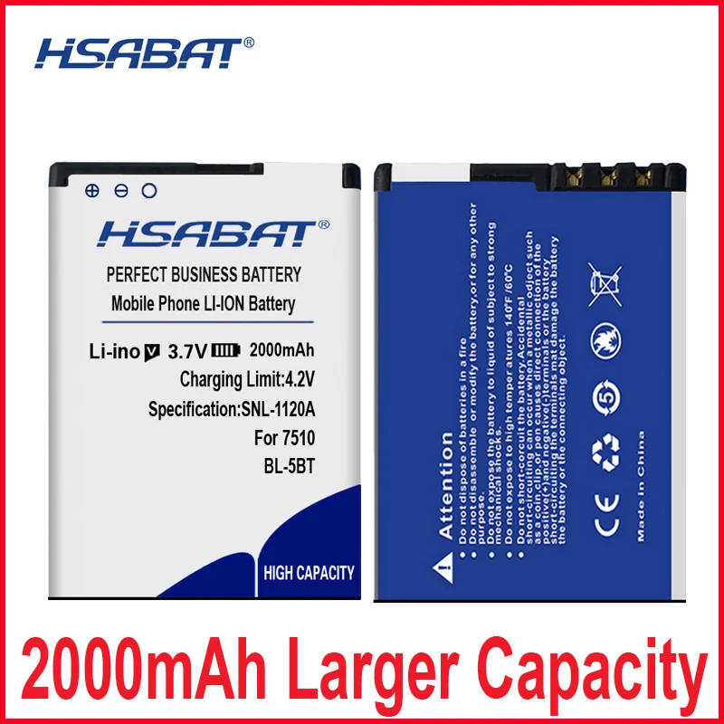 Аккумулятор HSABAT для Nokia 2608 2600c 7510a 7510S N75 N76 2600 CLASSIC 2605 2760 6120 2000 мАч|Аккумуляторы