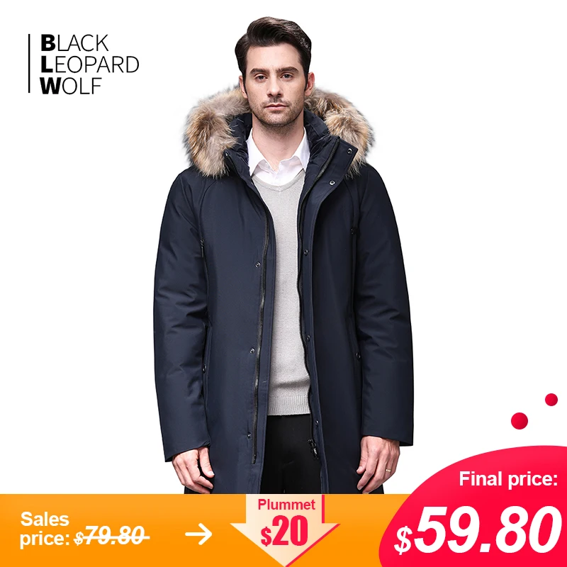 Blackleopardwolf Мужская теплая зимняя брендовая куртка съемный роскошный меховой воротник ветрозащитный пуховик BL-852M