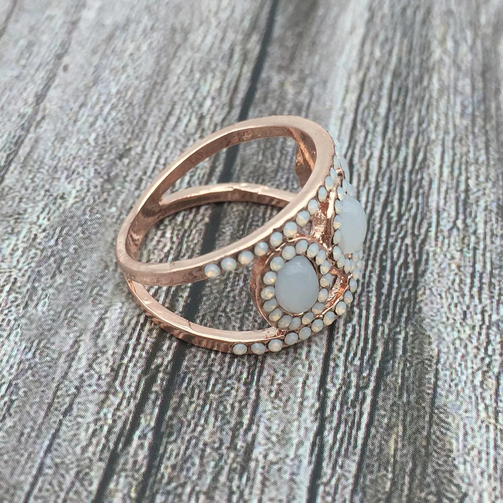 Модный новый дизайн кольцо на палец с белым опалом и кристаллами подарок