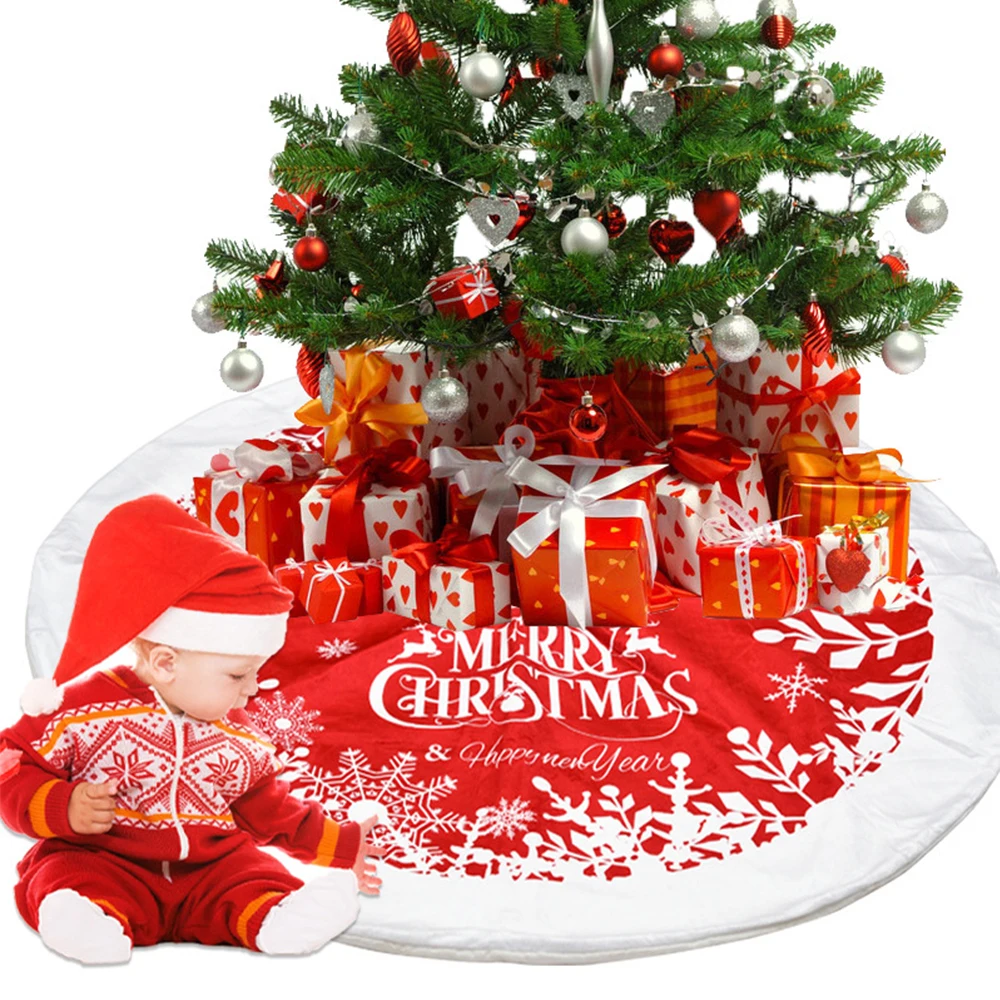 

Christmas Tree Dress Market Round Skirt Flannelette Soft Home Decoration Party Decor Printing Beautiful Christmas Tree Skirt