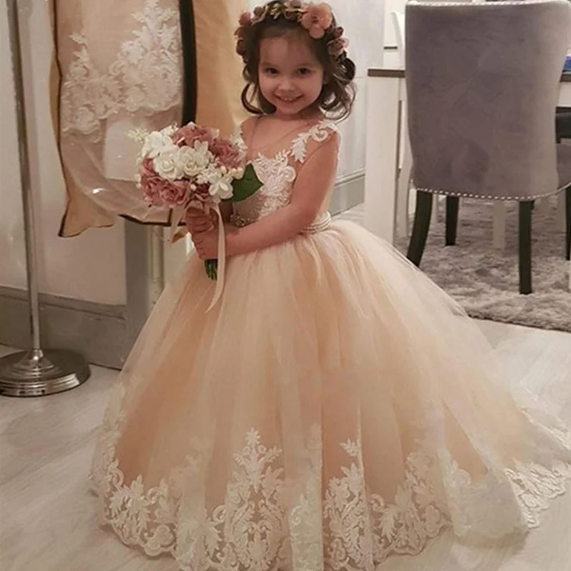 Элегантные Платья с цветочным узором для девочек; фатиновое платье для первого причастия с кружевной аппликацией и короткими рукавами и круглым вырезом для девочек; праздничное платье на день рождения - Цвет: Picture style