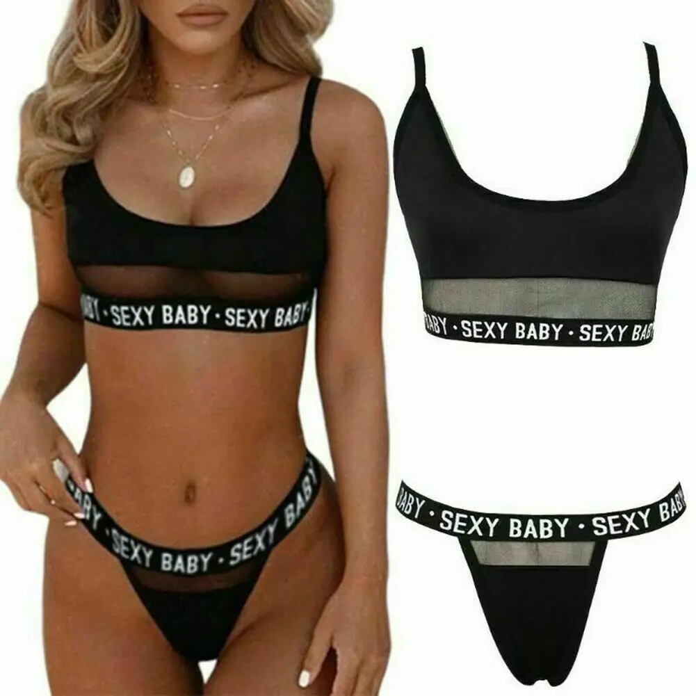 

Women's Bra Set Sexy Ladies Lingerie Female Letter Solid Underwear Panties Set