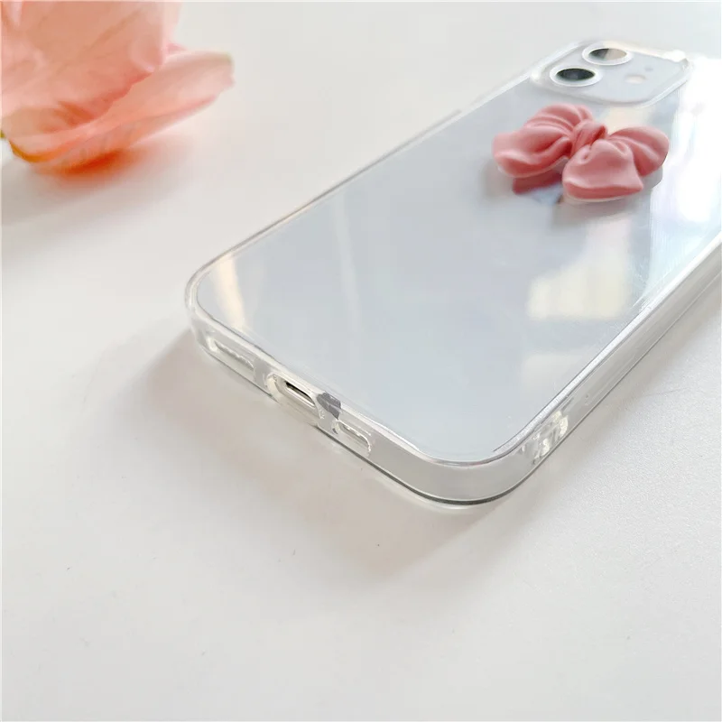 

Red bowknot clear phone case for iphone 11 12 Pro Max cover for iphone 12 mini 11 7 8 Plus X XR XS cute 3D butterfly women cases