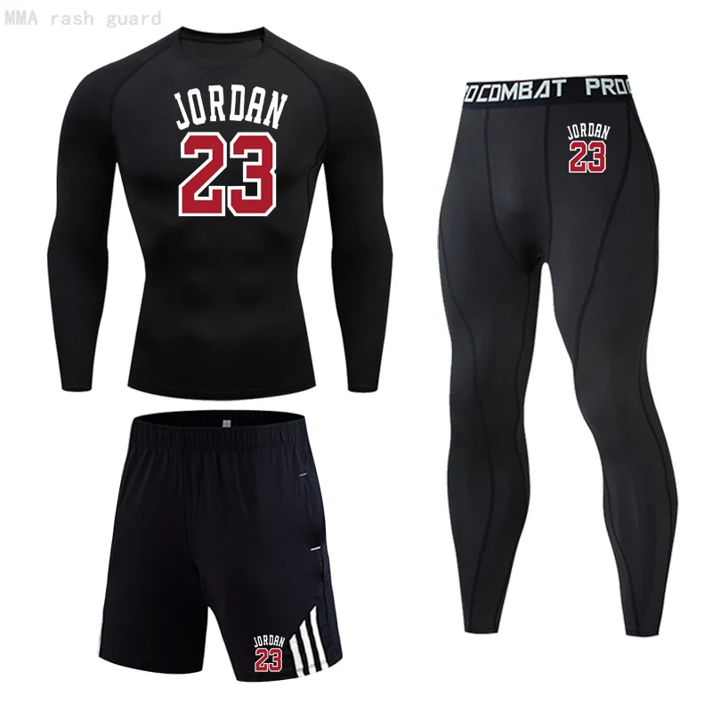

Basketball Compression Leggings Shirt 3-pc/set Sportswear Men's Fitness Set Quick Dry Training Kit Rash Guard Male Jogging Suit