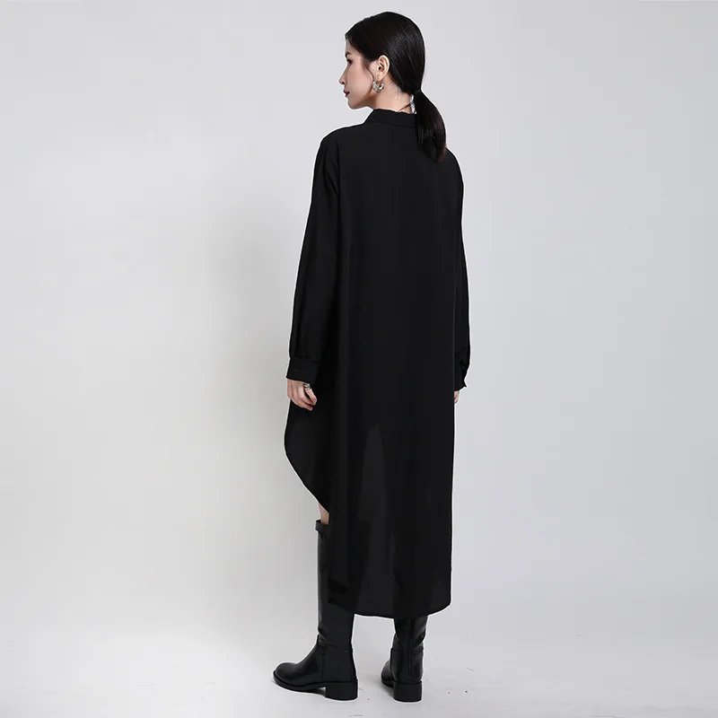 Blouse For Fashion Lady 2021 Spring New Single Breasted Solid Color Irregular Cardigan Lapel Long Sleeve Streetwear Shirt Drape