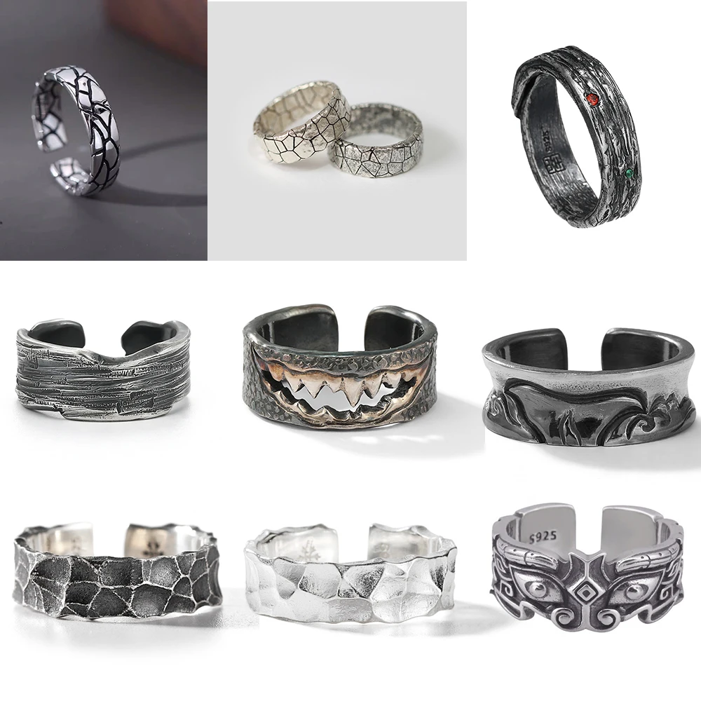

Vintage Punk Carved Rings for Men Finger Jewelry Hip Hop Rock Culture Rings Unisex Women Male Party 925silver Couple Retro Ring