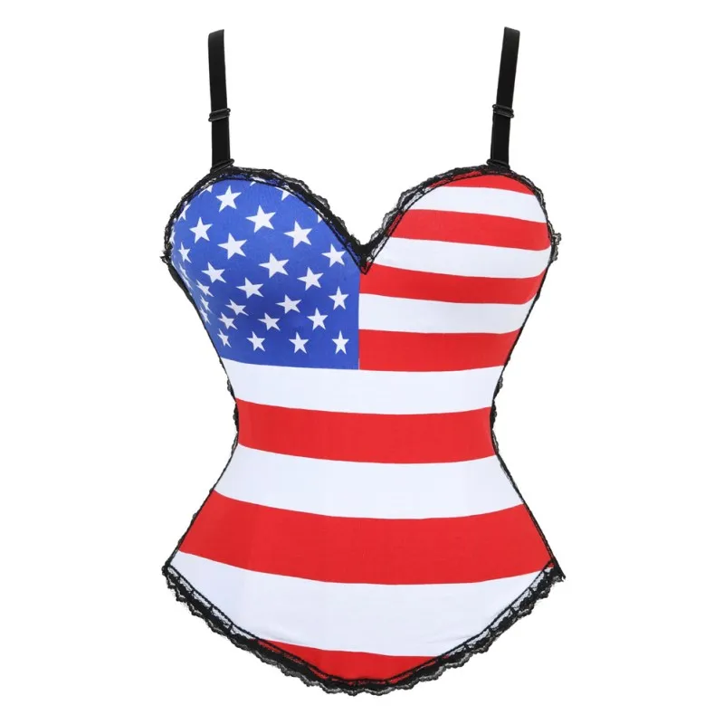 Sey США флаг корсет Топ Burlesque костюмы со шнуровкой Бюстье сексуальная одежда