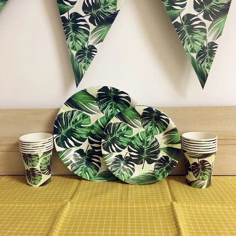 

Набор одноразовой посуды для детей, 25 шт./компл., зеленый Гавайский лист, тема, детский душ