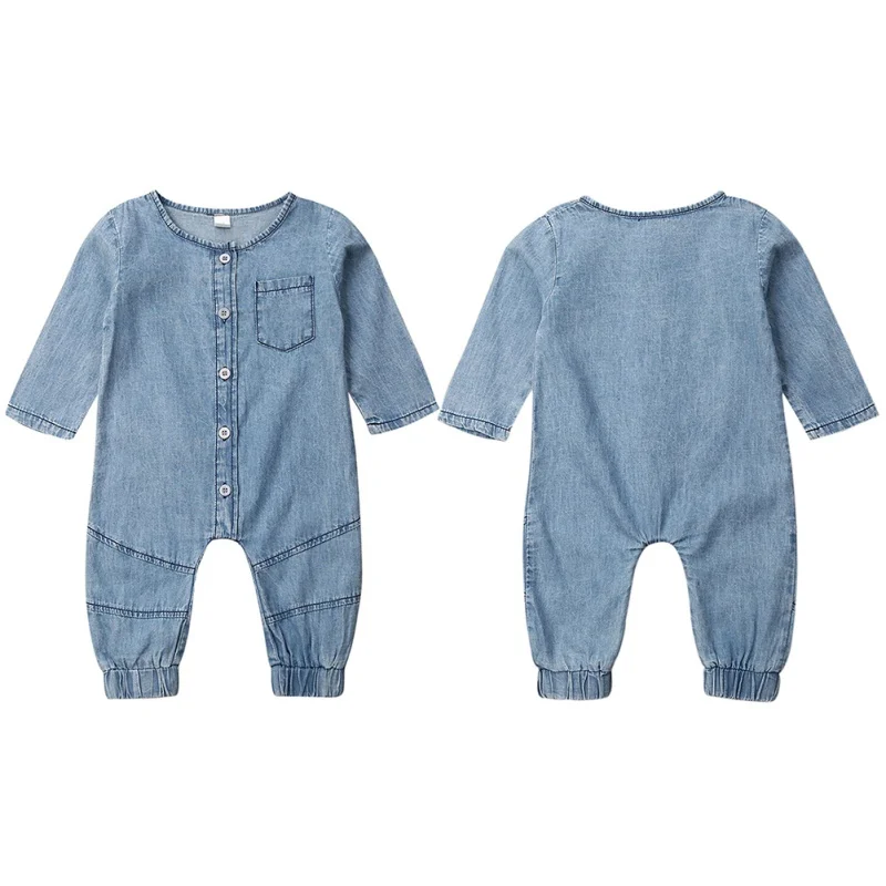 

Baby Spring Autumn Cotton Clothing Newborn Kids Baby Girl Boy Clothes Long Sleeve Romper Denim Jumpsuit Pocket Outfits