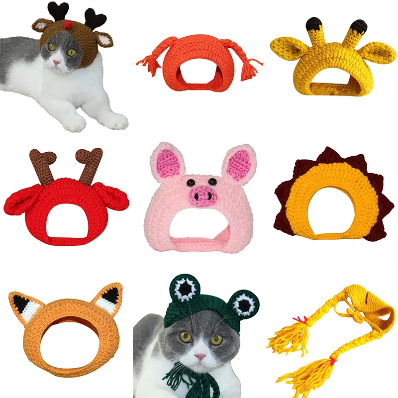 

Knitted Pet Hats Hand Cartoon Shaped Warm Cat Dog Cap Festival Party Accessories DC156