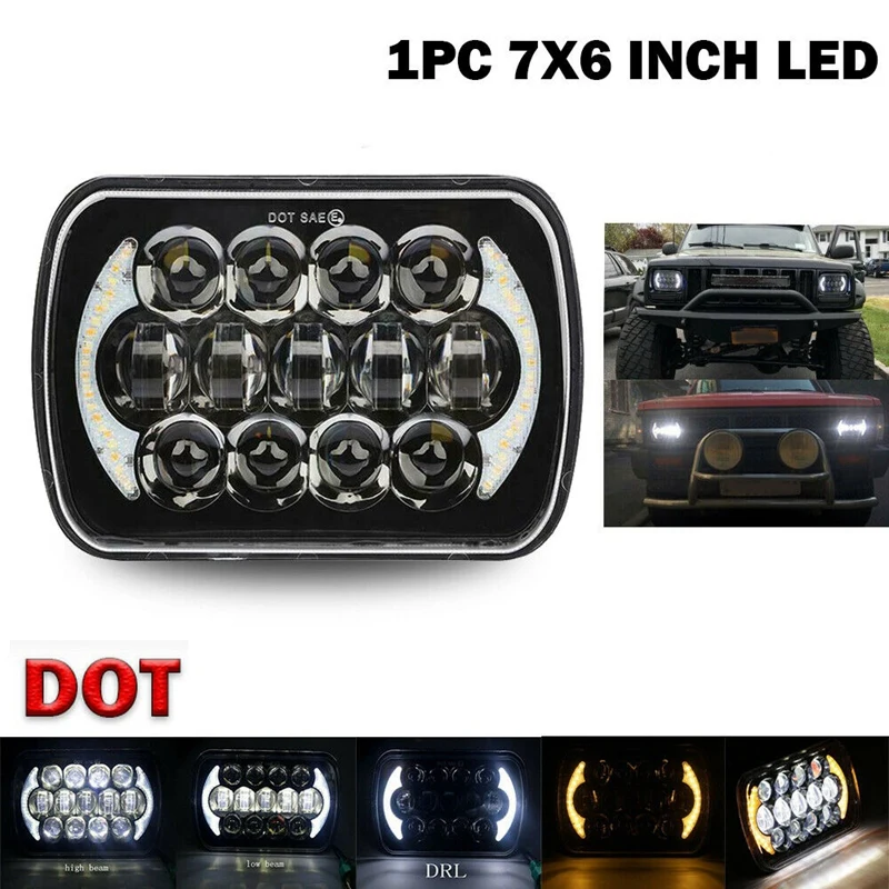 210 Вт 5X7 дюймов 7X6 светодиодный проектор фары DRL с H4 жгутом для Chevrolet Jeep Cherokee XJ Toyota