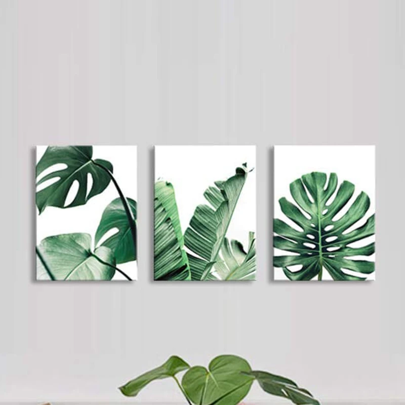 Простые зеленые листья холст искусство тропические растения работа