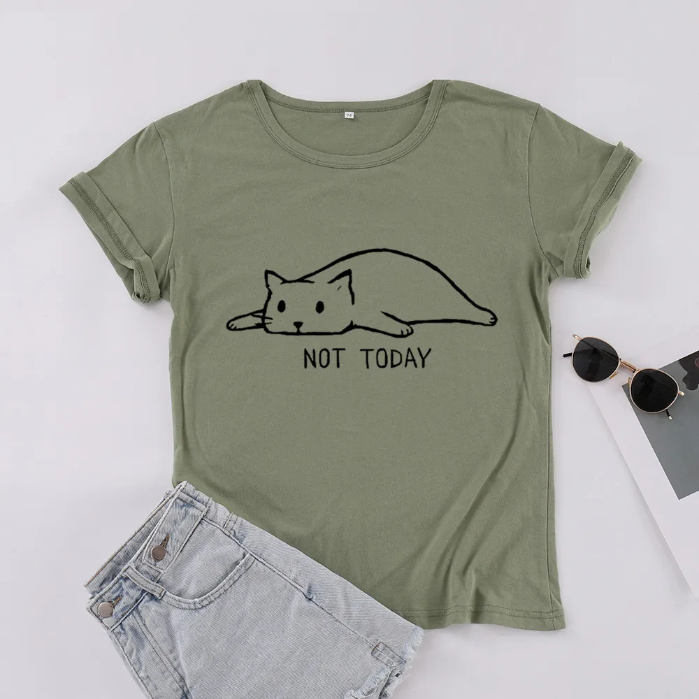 

Not Today Cats Mom Mama Shirts Fashion Funny Letter Graphic Cotton T-shirt Plus Size O Neck Lady Clothing Short Sleeve Top Tees
