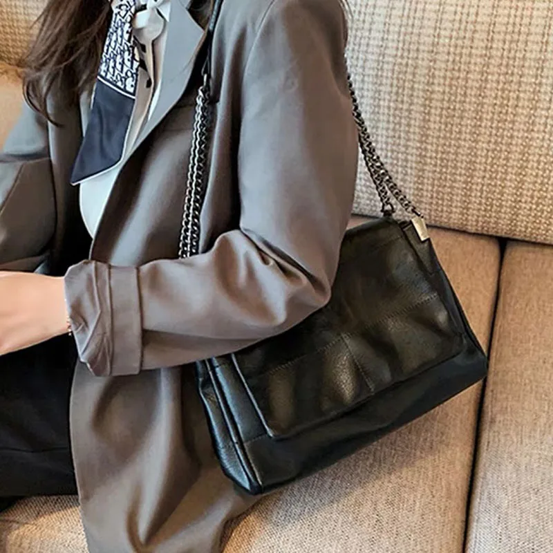 

Luxury Handbags Women Bags Designer Vintage Shoulder Tote Bag Solid Color Soft Leather Messenger Bags Female Black Flap Clutches