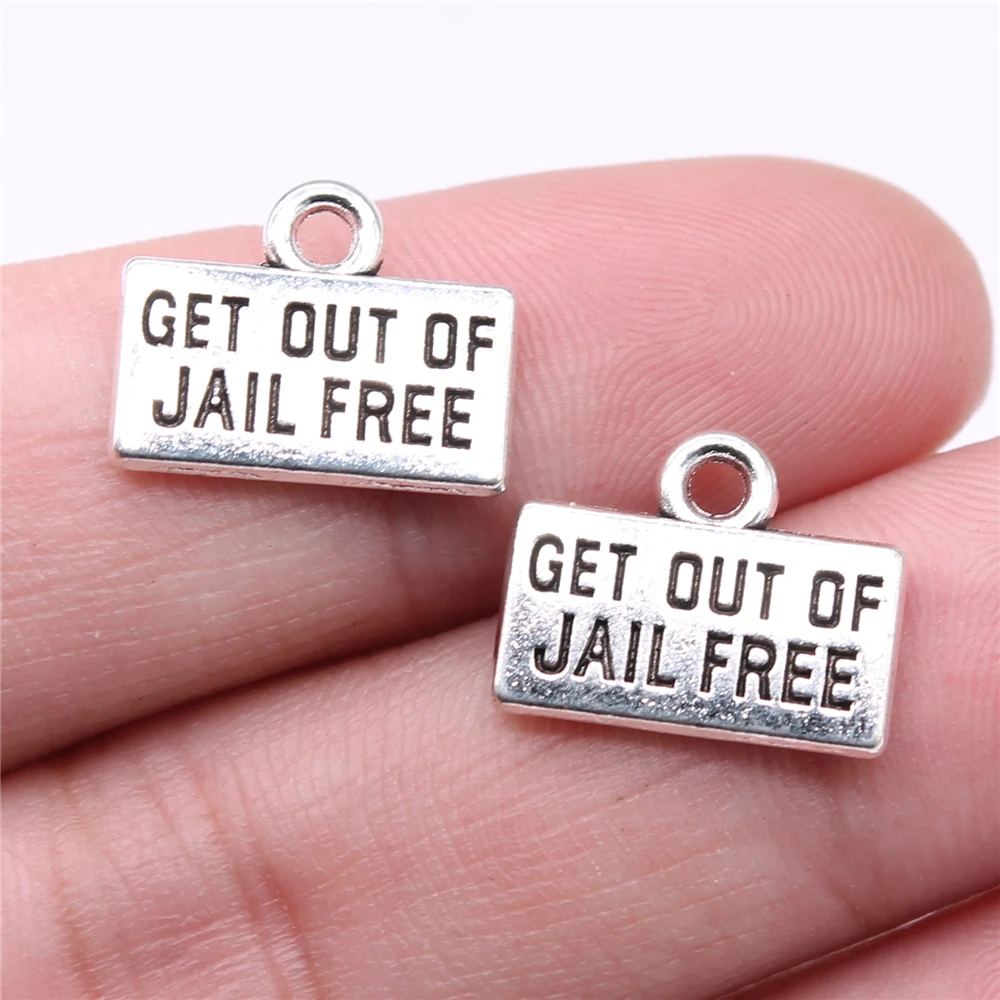 

WYSIWYG 20pcs 15x12mm Charms Get Out Of Jail Free Charms For Jewelry Making DIY Antique Silver Color Alloy Charms
