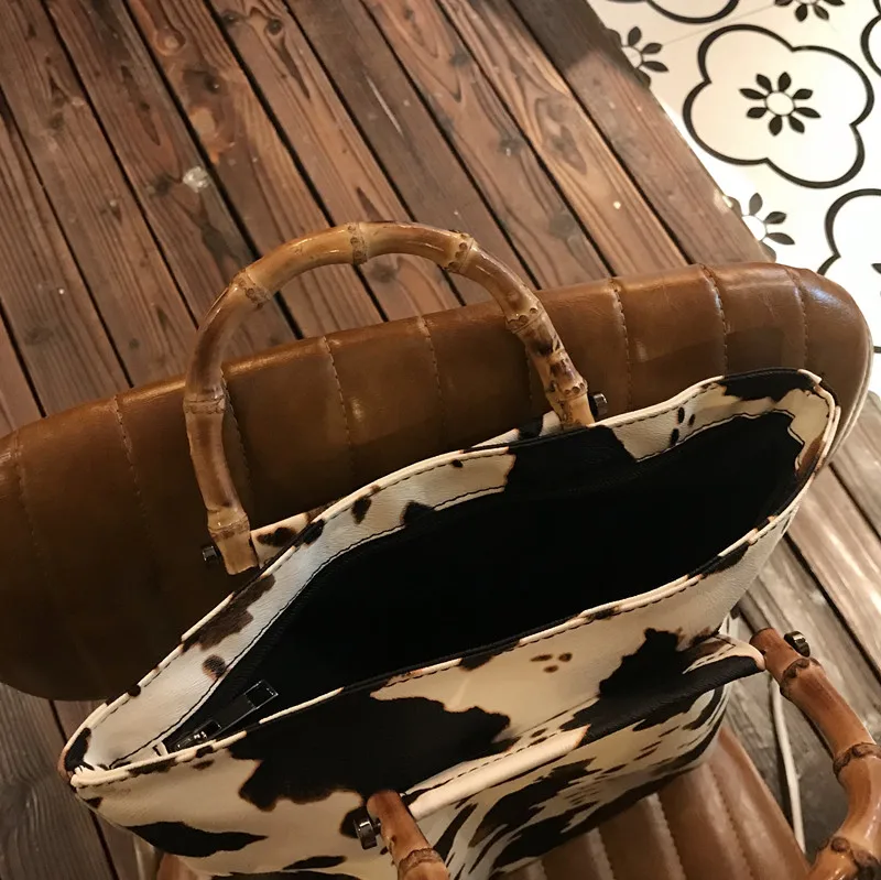 Винтажные женские сумки с рисунком коровы дизайнерские ручные бамбуковой ручкой