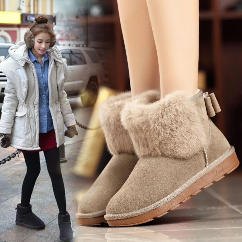 2021 супер теплые зимние сапоги для женщин с кроличьим мехом из воловьей кожи