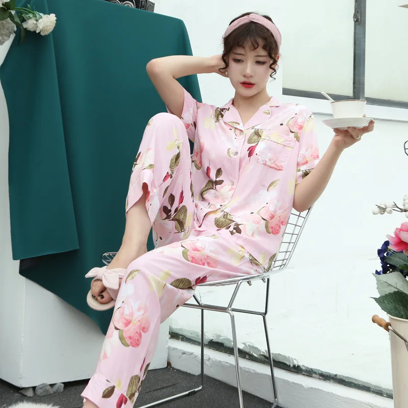 Spring Summer New Pajamas Women's Short Sleeve Nightwear Loose Cardigan Thin Home Wear Suit Lady Sleepwear Female Sleeping Wear