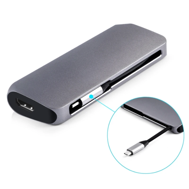 

7 in 1 USB C HUB, Type C 3.1 + 2 Port 3.0 HUB+ 3.0 SD/TF Card Reader + HDMI 4K+PD Charging for PC, Laptop, Etc