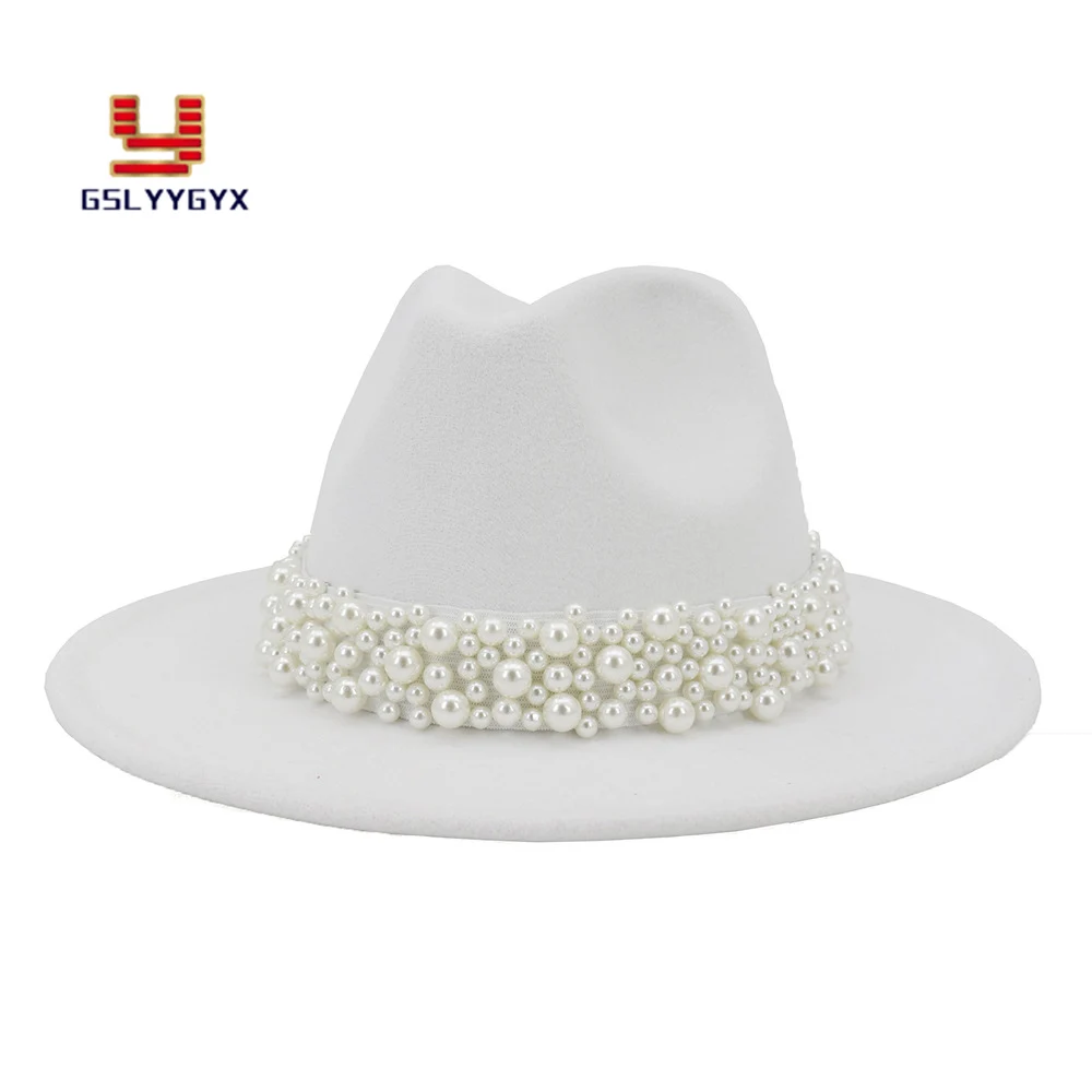 

2020 Hot Sell Solid Colors Woolen Felt Fedora Hat Women Men Church Elegant White Black Red Top Hat Caps L XL