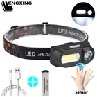 Суперъяркий сенсорный фонарь XP-G Q5, налобный фонарь для кемпинга, налобный фонарь с перезаряжаемой батареей 1*18650, светодиодный лампы COB, литий-ионные