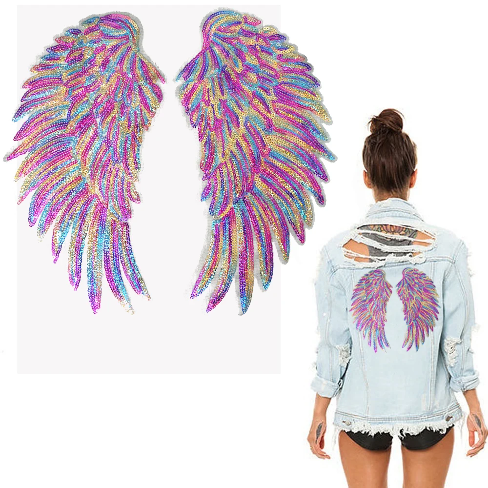 Радужное перо нашивки крылья блесток мечтательный шить железа на патчи вышитые