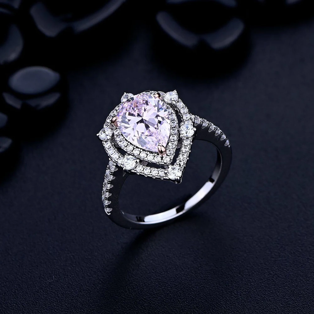 

Fashion 925 Sterling Silver 7*10mm Pink High Carbon Diamond Halo Ring for Women Wedding Eternity Ring Engagement Party Gift