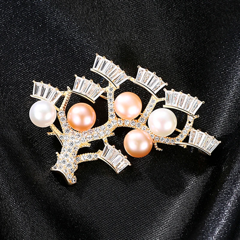 Женская серебряная брошь AGLOVER в форме дерева с жемчугом из серебра 925 пробы