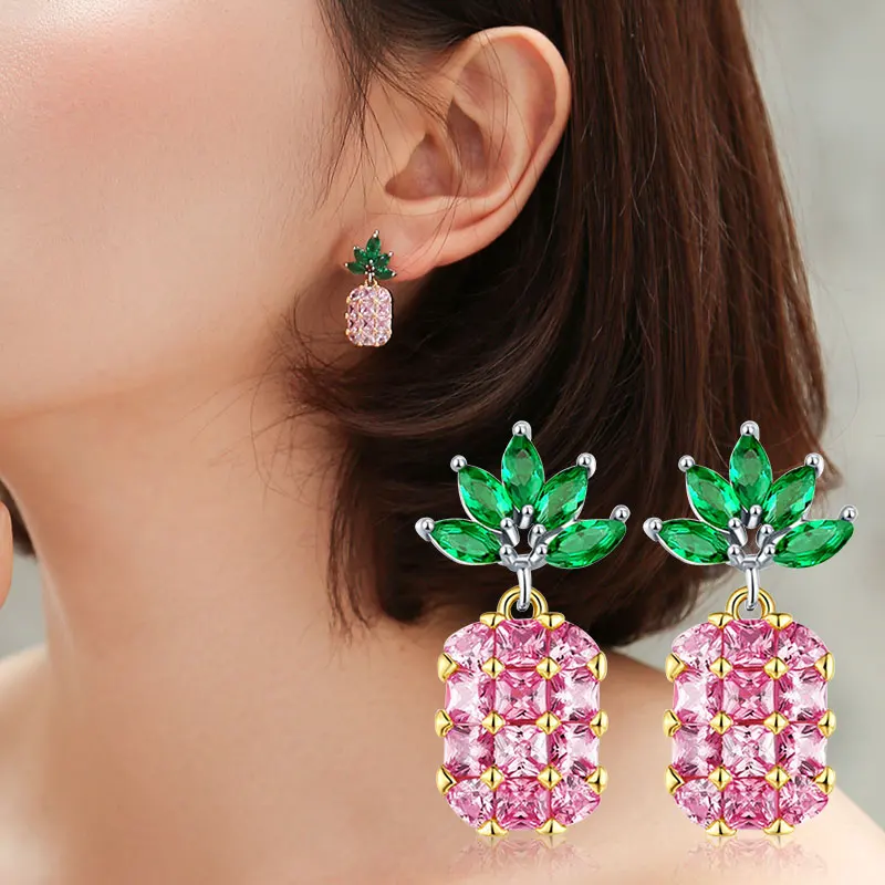 

Manxiuni Drop Earrings for Women Cute Pineapple Earings with Stones Gold Color Brinco Zircon Earring Oorbellen