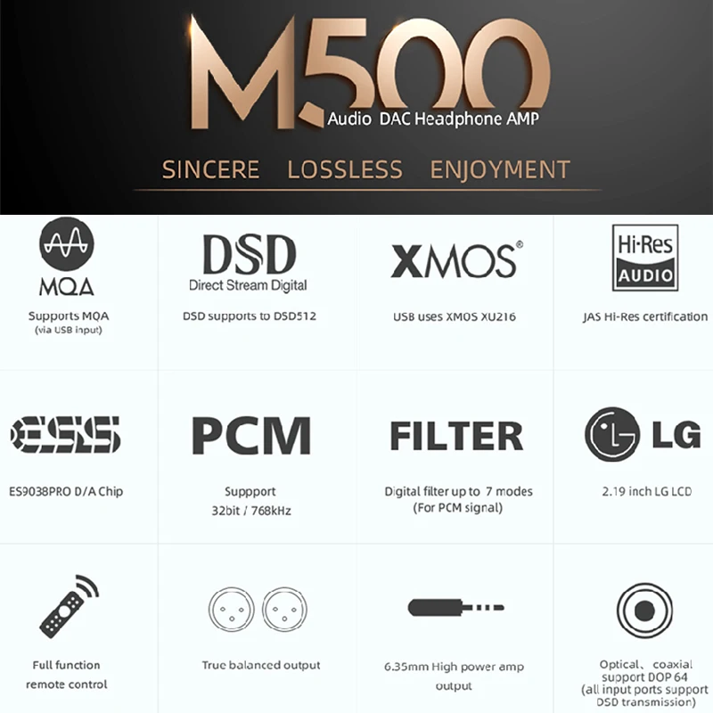 Усилитель для наушников SMSL M500 MQA DAC AMP ES9038PRO DSD аудио декодирование XMOS XU216 DSD512 32