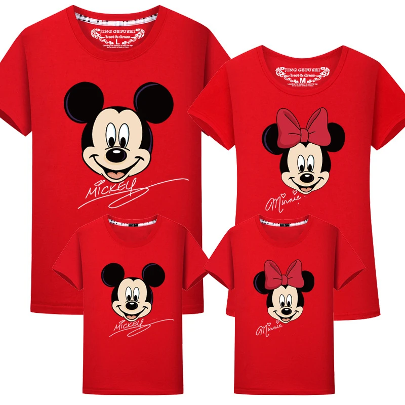 

Disney Family Matching Clothes Cartoon Mickey Minnie Printed T-shirts Mother and Daughter Tops Dad Son Mom Family Look Kids