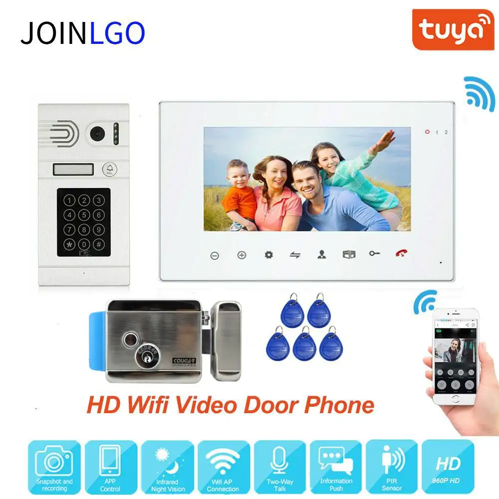 

Wire 720P AHD 7" Recording Monitor WIFI Video Door Phone Intercom System RFID Code Keypad IR Camera Doorbell APP Remote Unlock