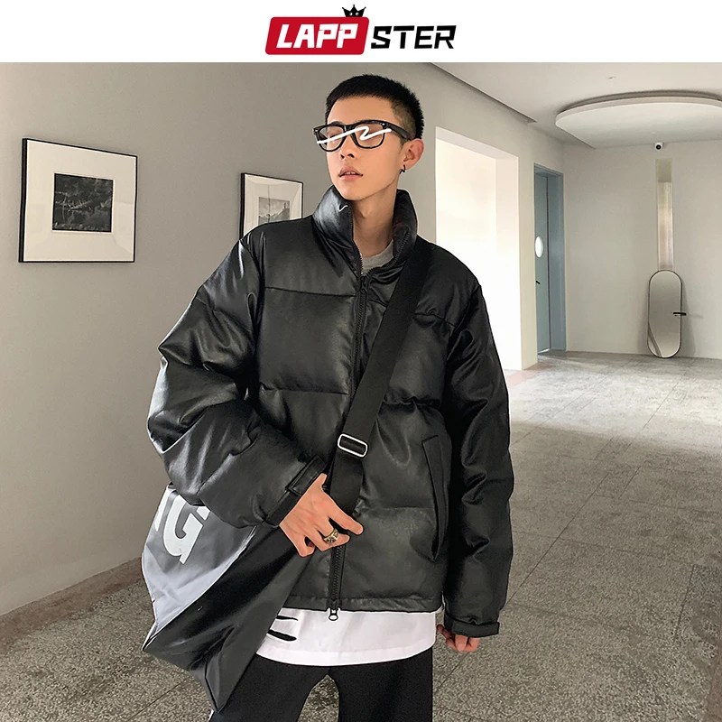 LAPPSTER PU черная уличная зимняя куртка для мужчин мужские корейские пуховые куртки пальто для мужчин Harajuku Толстая теплая парка в стиле хип-хоп 3XL