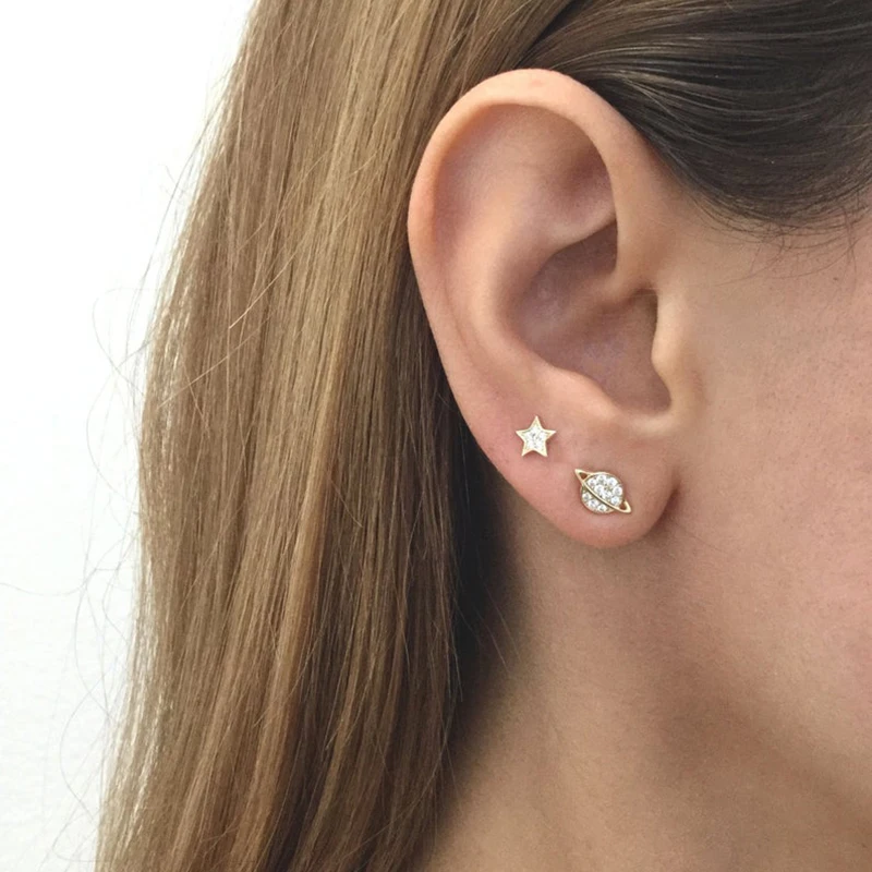 

925 Sterling Silver Charm Earrings Asymmetric Stars Planet Earrings Women Earrings Wedding Banquet Gift For Girlfriend
