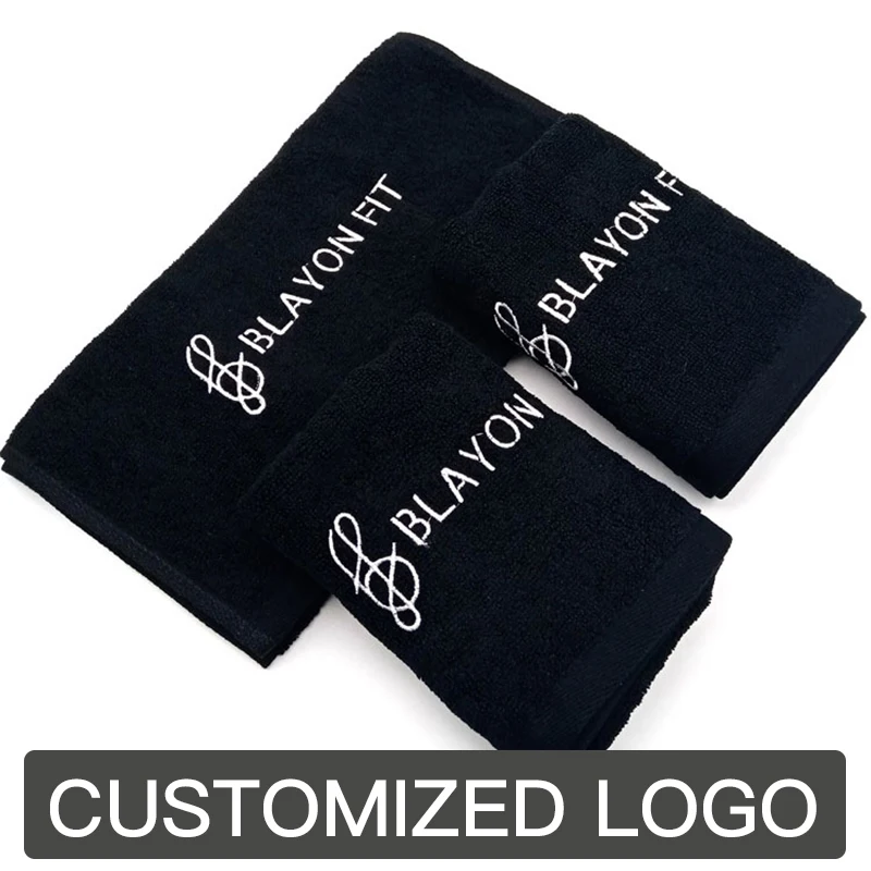 

100% Cotton Black bath towel Hand Towel Free Design Customized Embroidery LOGO Nail Shop Beauty Shop SPA Dark Black Bath Towel