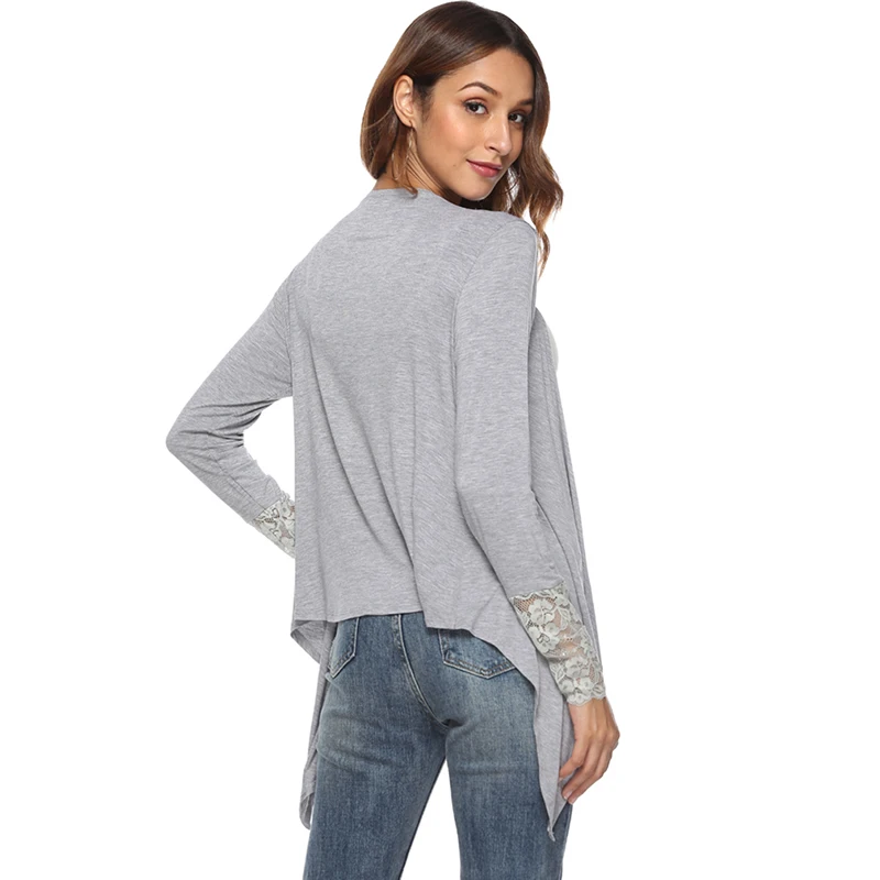 2018 Women Cardigan Jacket Autumn Open Front Solid Irregular Hem Casual Fahion Long Sleeve Top Plus Size |