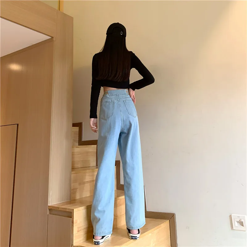 

SLPBELY Women Hollow out Jean Trousers 2021 New Spring High Waisted Wide Leg Denim Pants Bottom Casual Loose Cowboy Streetwear