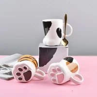 free shipping mug coffee cup stereo cats paw cup ceramic breakfast cup cute girls milk cup with spoon cat cup kedicat