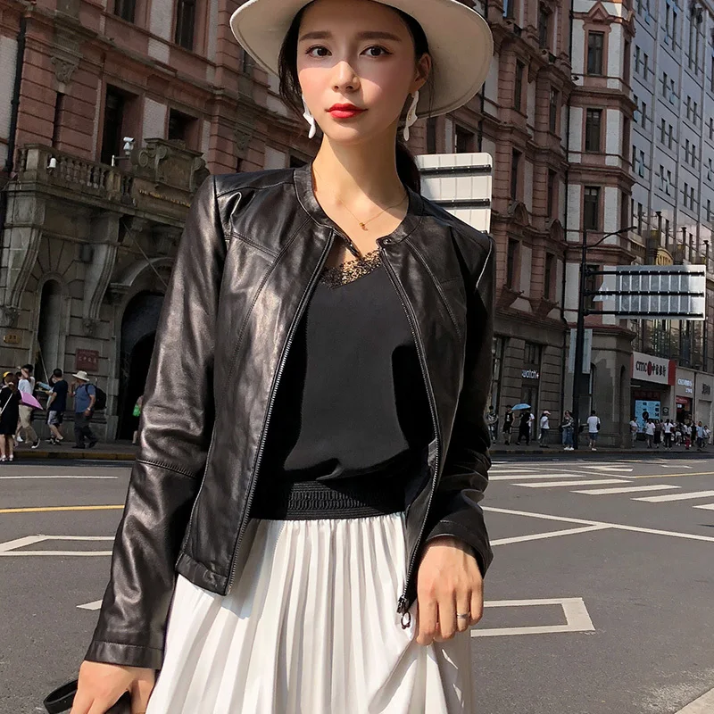 Женская кожаная куртка из 2020 натуральной овечьей кожи короткая приталенная