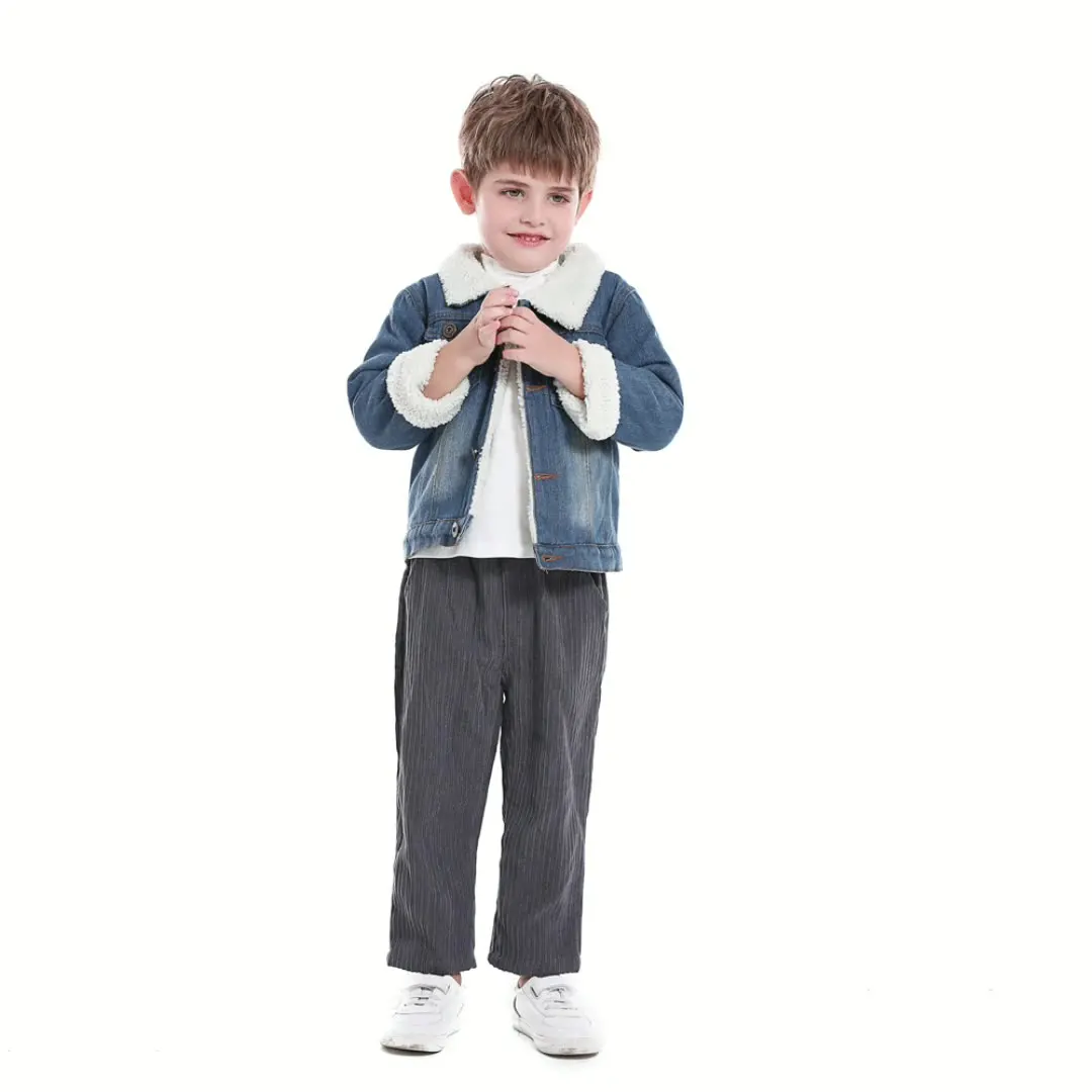 

Boys Girls Light Blue Autumn Winter Jean Jackets Outerwear Cashmere Liner Thicker Warm Long Sleeves Korean Style Denim Coats
