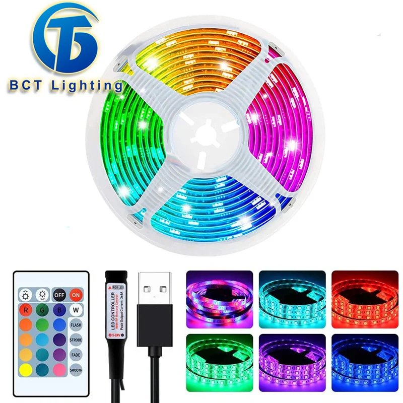 Светодиодный светильник полосы 5050 USB 5V RGB гибкий дистанционный пульт ТВ на