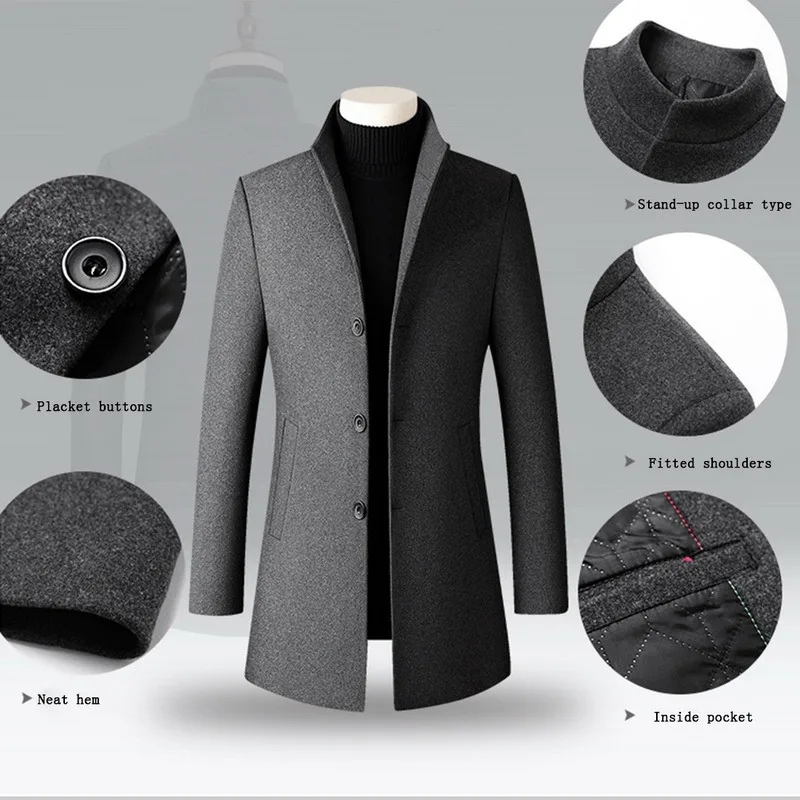 Men's Tweed Coat Trench Jacket Middle-aged Dad's collar and Old Wool Men | Мужская одежда