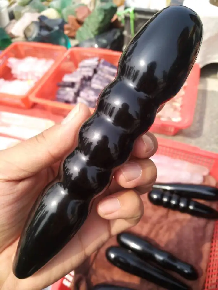 Натуральный черный обсидиановый кристалл 18 см длина камень для массажа лица/йони