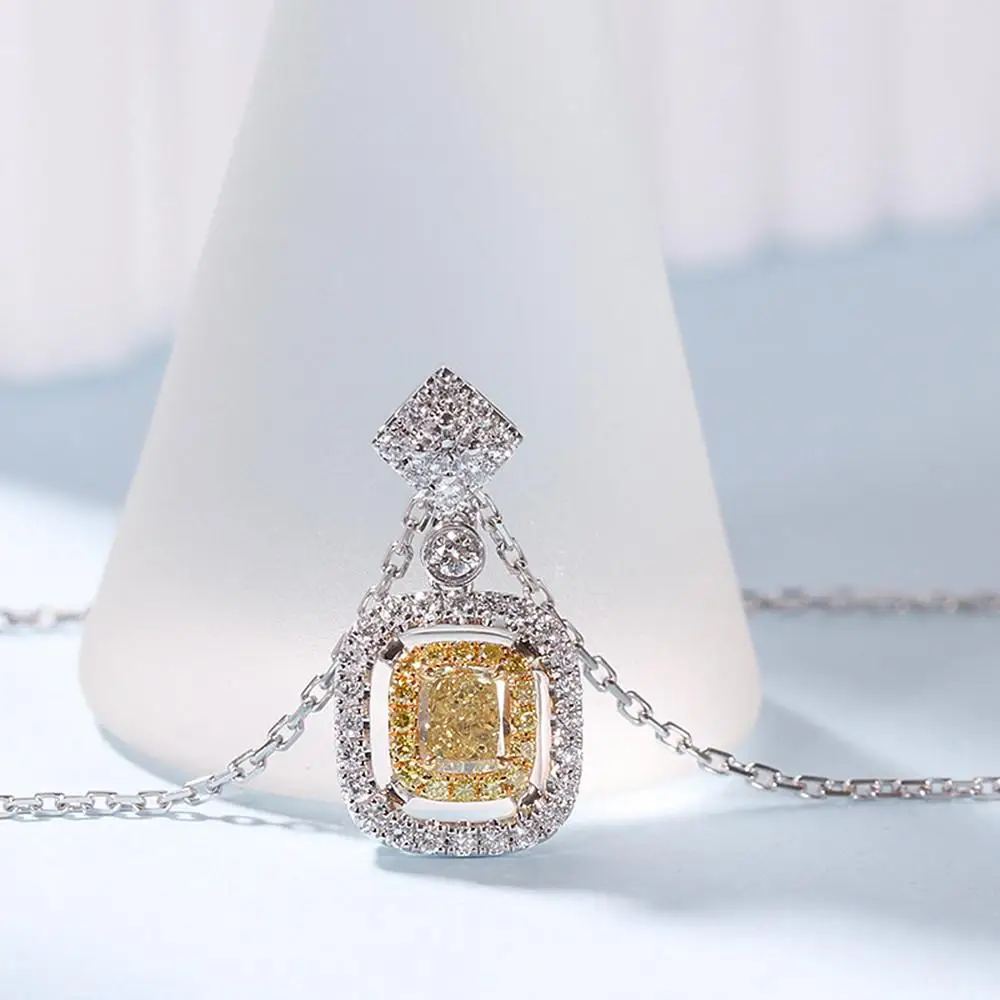 

Luxury yellow crystal citrine gemstones diamonds pendant necklaces for women white gold silver color choker jewelry bijoux gifts