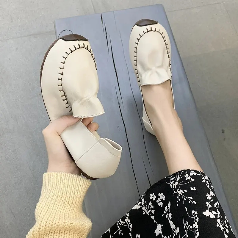 

Туфли Bean женская, винтажная мягкая кожа, мягкая подошва, повседневные лоферы, носка, весна-осень