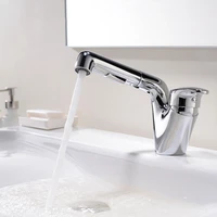 chaowalmai basin faucets pull out mixer bathroom sink water taps matte chrome deck mounted hot and cold basin bathroom faucet