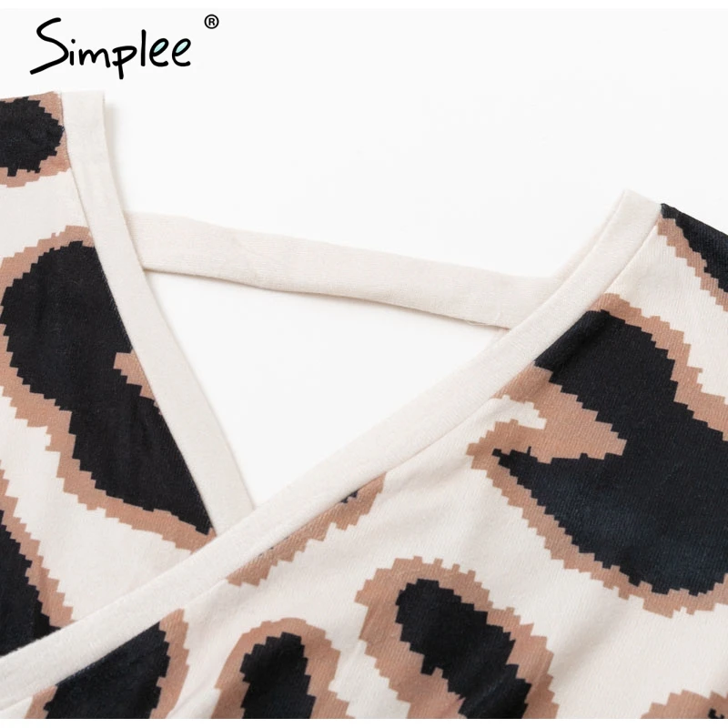 Simplee Sexy v-образным вырезом платье женщин высокой талией леопардовое платье женский вечернее платье Элегантные дамы шикарные уличные платья ночной клуб платье