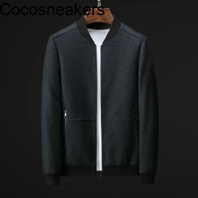 

Super value off-season men's business casual wool jacket men's baseball collar simple thickened tweed jacket men's